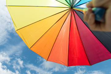 Colorful umbrella under blue sky