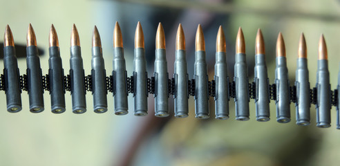 machine gun bullets ready to be fired during the war exercise