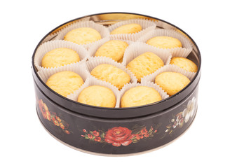 Round box with cookies isolated on white background 