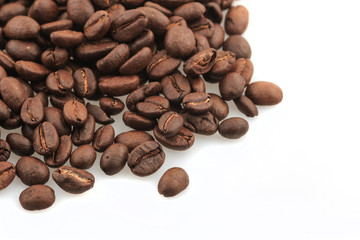 Fresh coffee beans on white Background