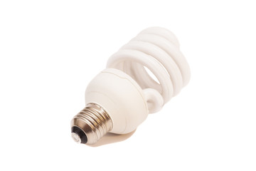 Energy saving fluorescent light bulb on white bakground 