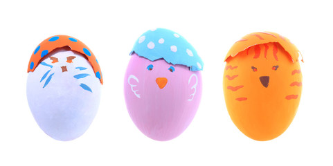 Color paint easter eggs on white background.