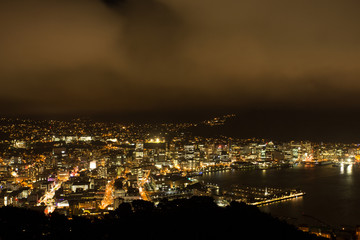 Fototapeta na wymiar Wellington, New Zealand at night from the Mount Victoria Lookout.