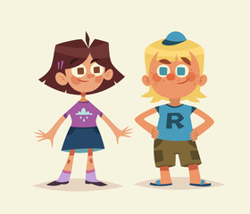 Cartoon kids isolated. Boy and girl. Vector illustration.