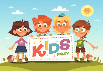 Kids party. Cartoon background. Vector illustration.