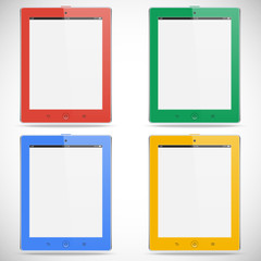 set of realistic detailed colored tablets with touch screen