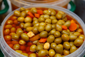 olives in conserve in a pot from marketplace