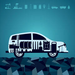 Fuel for your car. Oil industry icons on a car silhouette.