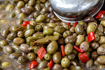 olives in conserve in a pot from marketplace