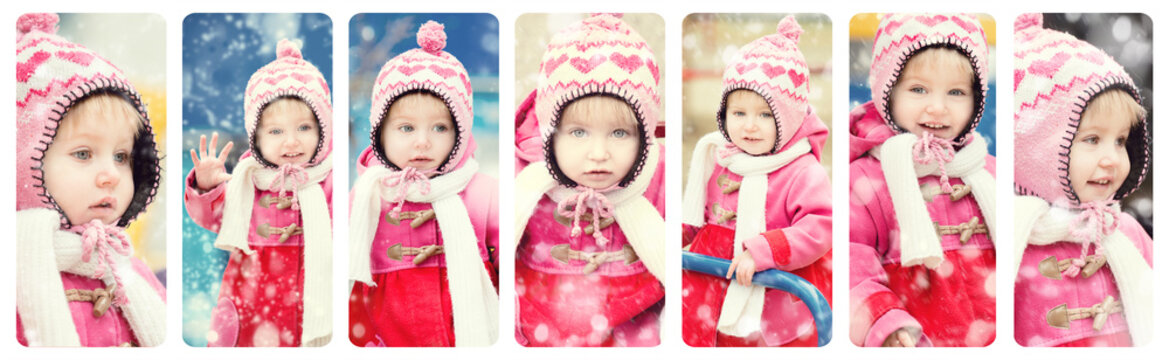 Baby girl playing on winter playground