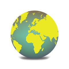 Yellow globe world map. Derived from NASA image.