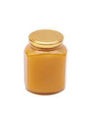 Honey in jar on white background