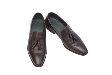 Black man leather shoes on white background 