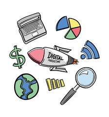 Marketing icons hand drawn vector