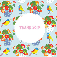 Greeting card with flowers and bird - thank you text