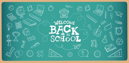 Chalk drawn welcome back to school icons vector