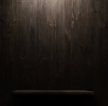 dark wooden background texture. Wood shelf, grunge industrial interior