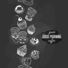 Vector seamless boarder with coffee and sweets.