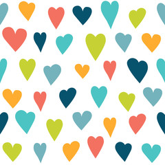 Stylized heart seamless pattern. White isolated vector background, wall paper.