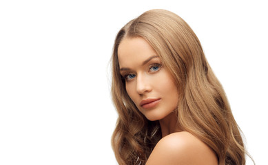 beautiful woman face with long blond hair