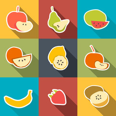 Fruit Icons Sticker Set. Vector illustration...