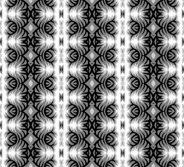 Monochrome seamless pattern.
Hand drawn black, white, gray, seamlessly repeating ornamental wallpaper or textile pattern.