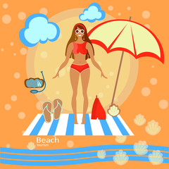 Beautiful woman girl, beach, sunbathe, swimsuit, bikini
