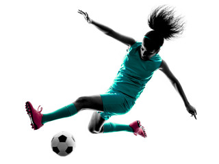 Fototapeta na wymiar teenager girl child soccer player isolated silhouette
