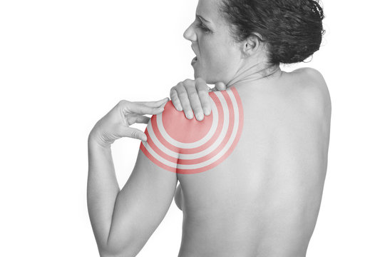 Schulterschmerzen - Schwarzweiß mit Zielscheibe