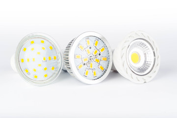 Led bulbs on white background