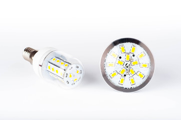 Led bulbs on white background