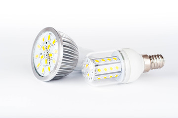 Led bulbs on white background