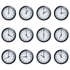 Clock set with Roman numerals, timed at each hour