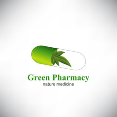 The capsule pill with Green leaves.