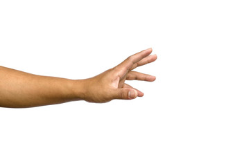 hand reaching for something isolated on a white background