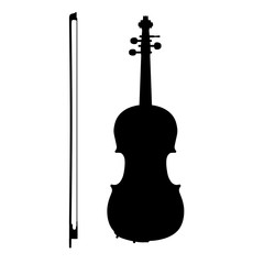 Silhouette of violin with the bow