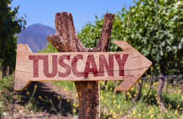 Tuscany wooden sign with winery background