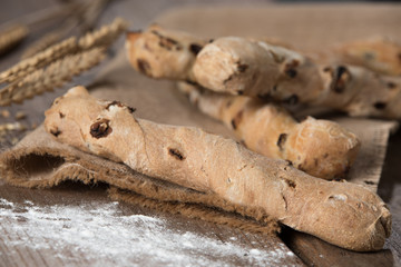 Fresh bread on linen cloth
