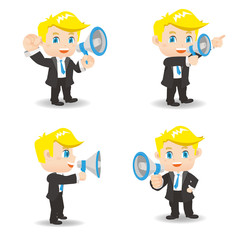 Businessman show trumpet