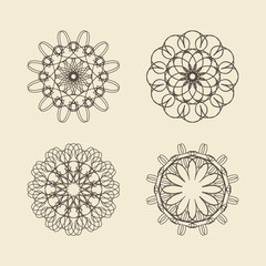 Round ornament set. Circle and floral ornament linear vector illustration. Logo template.