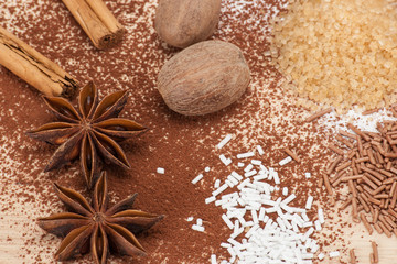 Assorted Sprinkles And Spices On Kitchen Board