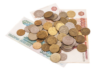  ruble coins on banknotes 