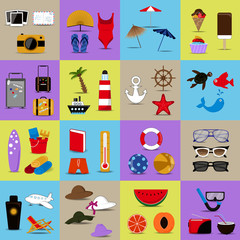 Summer Flat Icons Set: Vector Illustration, Graphic Design. Collection Of Colorful Icons. For Web, Websites, Print, Presentation Templates, Mobile Applications And Promotional Materials