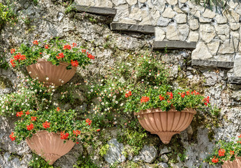 Stone stairs and flowers decoration.