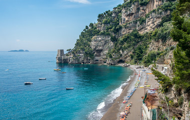 Beach in Positano village, Amalfi Coast.
