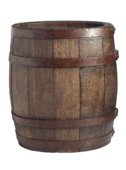 Old wooden barrel on a brown background