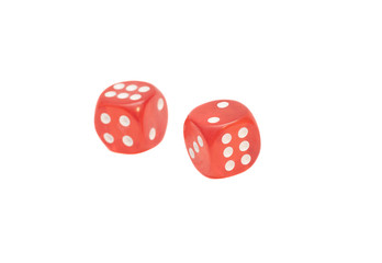 two red transparent dice on white