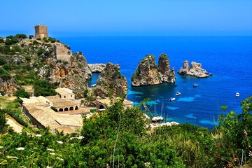 View over the beautiful coastline at Scopello, Sicily, Italy