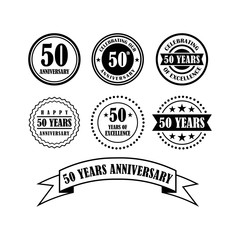 50 - Fifty Year Anniversary Flat Vector Emblem