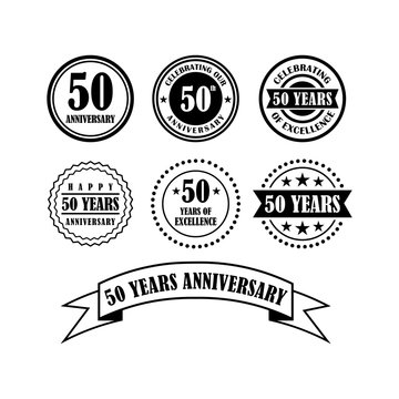 50 - Fifty Year Anniversary Flat Vector Emblem